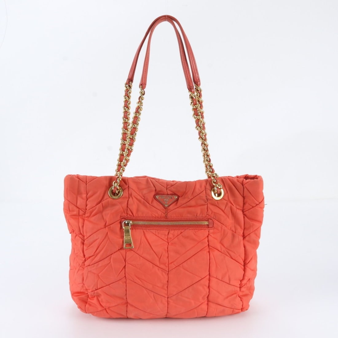 Prada Tessuto Nylon Leather Triangle Logo Chain Shoulder Bag Tote Handbag for Women: --- Catalog ---Category: SizeSize (HxWxD): 30cm x 33cm x 14cm / 11.81'' x 12.99'' x 5.51''Category: DesignType: Handbag, Shoulder bag, Tote bagColor: PinkGender: WomenMaterial: Leather , Nylon Categor