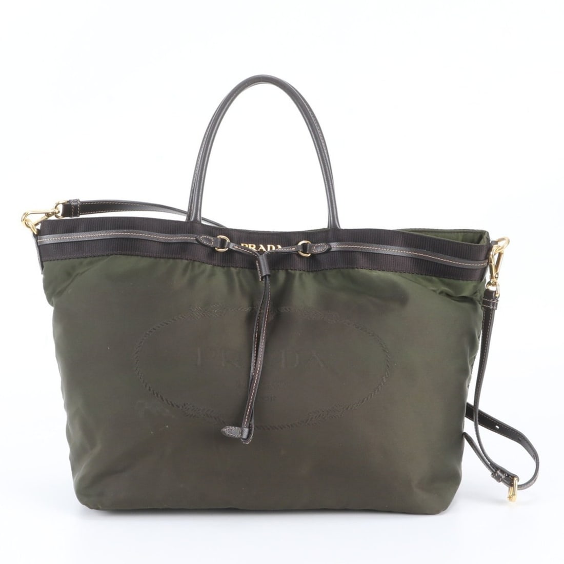 Prada Tessuto Nylon Leather 2-Way Shoulder Bag, Crossbody Handbag, Tote Bag for Women: --- Catalog ---Category: SizeSize (HxWxD): 29cm x 33cm x 14cm / 11.41'' x 12.99'' x 5.51''Category: DesignType: Crossbody bag, Handbag, Shoulder bag, Tote bagColor: Green, KhakiGender: WomenMaterial: 