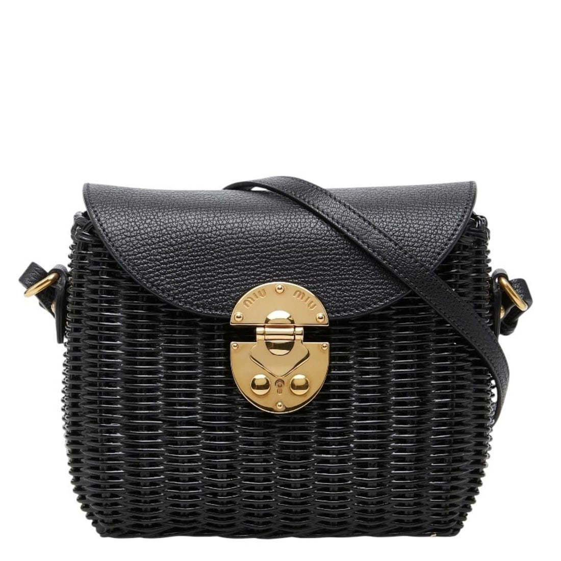 Miu Miu Miu Crossbody Shoulder Bag, Black Leather Wicker, Women's MIUMIU: --- Catalog ---Category: SizeSize (HxWxD): 16.5cm x 16.5cm x 9.5cm / 6.49'' x 6.49'' x 3.74''Category: DesignType: Shoulder bagColor: BlackGender: WomenMaterial: Leather , Wisteria vine Category: Gene