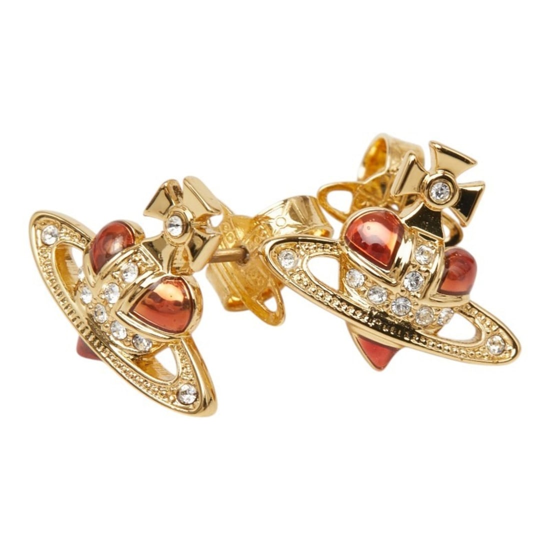 Vivienne Westwood New Diamante Heart Stud Earrings, Gold and Red Plated Rhinestones, Women's: --- Catalog ---Category: SizeSize (HxWxD): 12.50mm x 15.60mm / 0.49'' x 0.61''Category: DesignType: Stud earringsColor: Gold, Red colorGender: WomenMaterial: Gold plating, RhinestoneCategory: GeneralB
