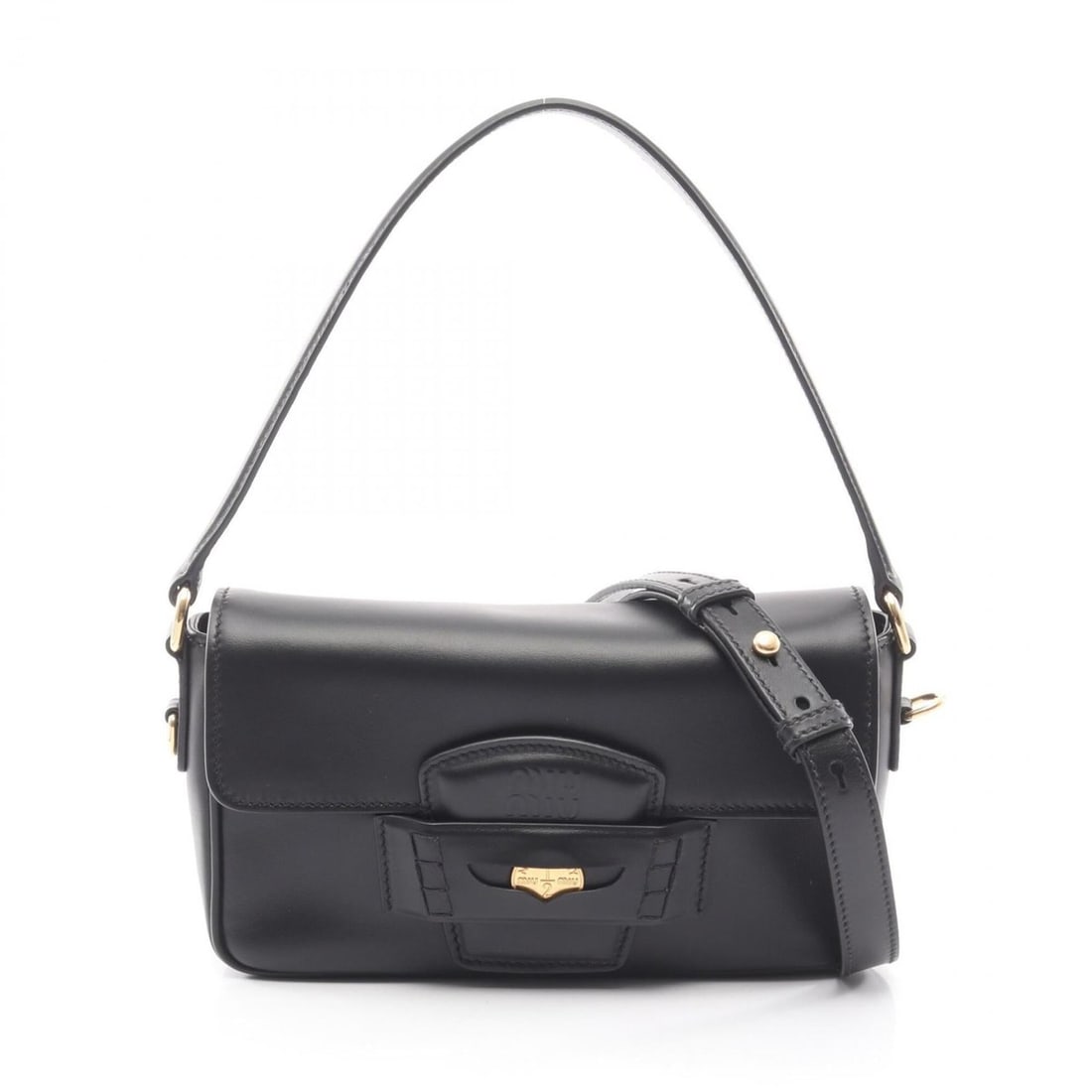 Miu Miu Miu CRM Fine Calf Penny Handbag, Leather, Women's, Black (5BD270) (1 of 13)
