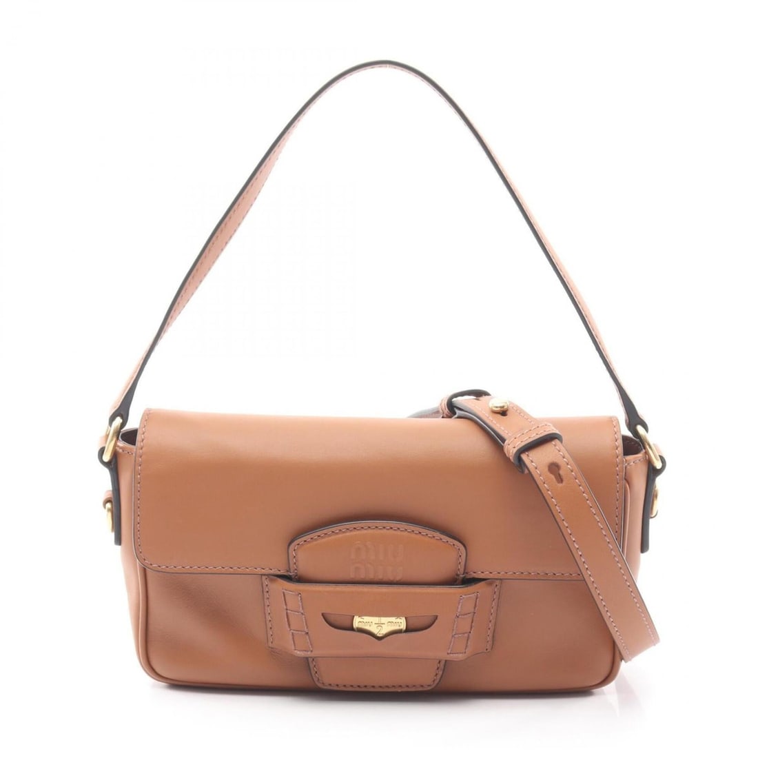 Miu Miu Miu CRM FINE CALF Penny 2-Way Handbag, Leather, Women's, Brown, 5BD270 (1 of 9)