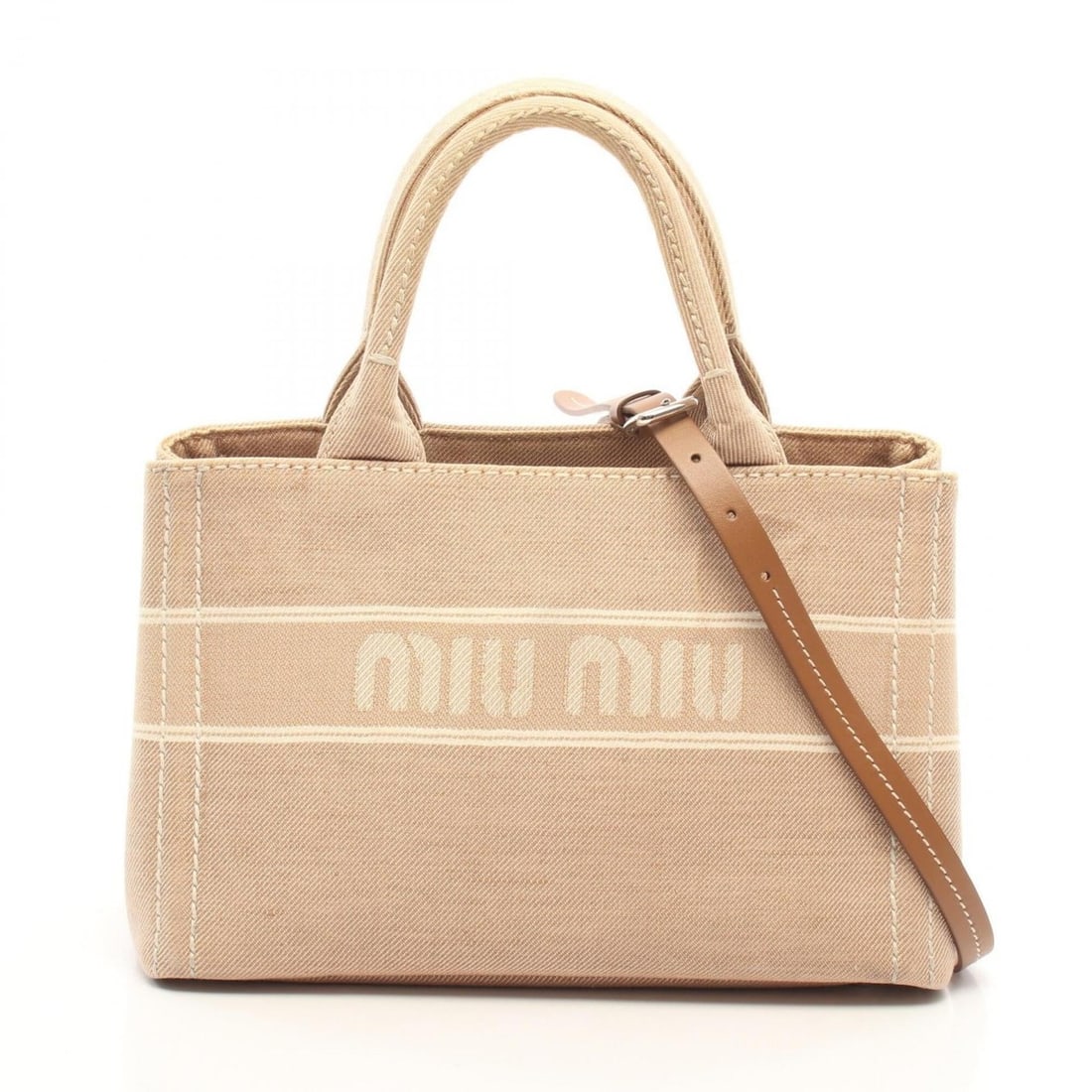 Miu Miu Miu CANVAS LOGO 2WAY Tote Bag Handbag Canvas Women's Beige/Ivory 5BA219: --- Catalog ---Category: SizeSize (HxWxD): 18cm x 28.5cm x 15cm / 7.08'' x 11.22'' x 5.9''Category: DesignType: Handbag, Tote bagColor: Beige, IvoryGender: WomenMaterial: Canvas Category: GeneralMPN: 