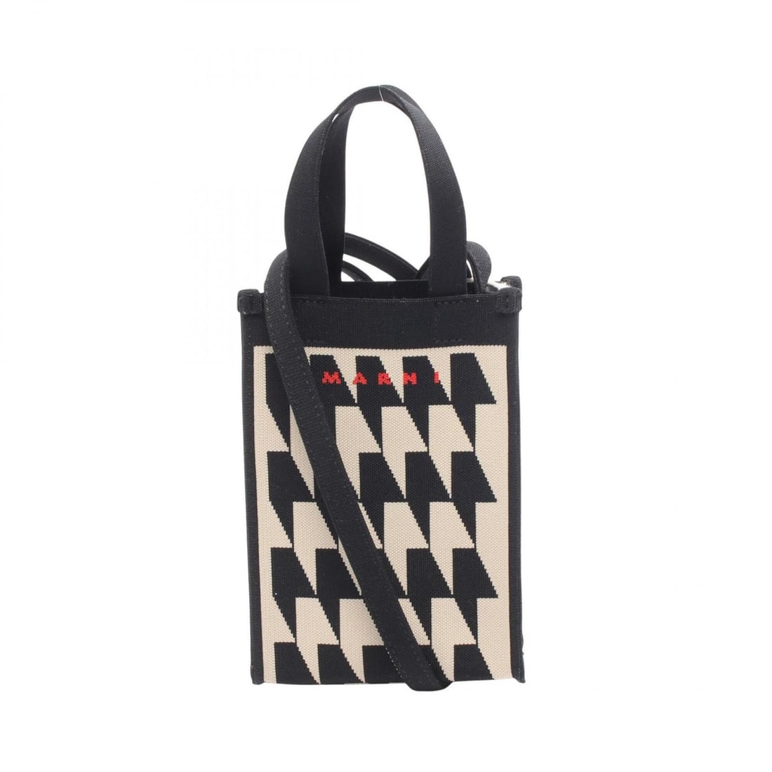 MARNI Nano Shopping Bag, Houndstooth Pattern, 2-Way Shoulder Bag/Handbag, Knit, Women's,: --- Catalog ---Category: SizeSize (HxWxD): 20.5cm x 14cm x 6cm / 8.07'' x 5.51'' x 2.36''Category: DesignType: Handbag, Shoulder bagColor: Beige, BlackGender: WomenMaterial: Knit Category: GeneralMPN: