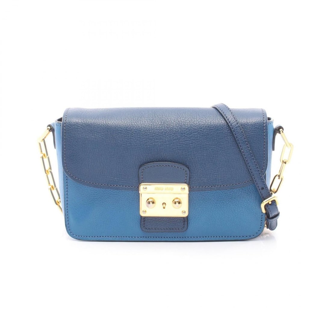 Miu Miu Miu MADRAS BICOLORE Madras Shoulder Bag Handbag Leather Women's Blue/Navy (1 of 9)