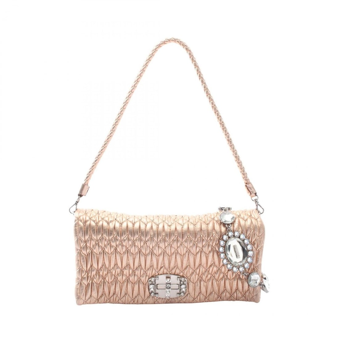 Miu Miu Miu NAPPA CRYSTAL Matelassé 2-Way Shoulder Bag/Handbag, Leather, Women's, Gold Tone, RP0169 (1 of 12)