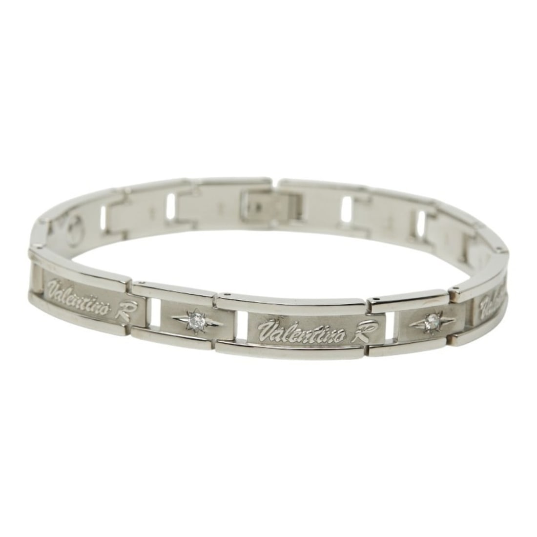 Valentino bracelet, silver stainless steel with rhinestones, for women.: --- Catalog ---Category: SizeWidth: 9mm / 0.35''Length: 21cm / 8.26''Category: DesignType: Charm braceletColor: SilverStone: RhinestoneGender: WomenMaterial: Stainless steelCategory: GeneralBrand: Val