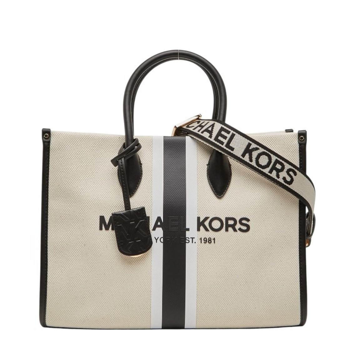 Michael Kors Mirella Handbag Shoulder Bag 2-Way Beige Black Leather Canvas Women's: --- Catalog ---Category: SizeHandle Drop: 11.00cm / 4.33''Size (HxWxD): 27cm x 35.5cm x 10cm / 10.62'' x 13.97'' x 3.93''Category: DesignType: Handbag, Shoulder bagColor: Beige, BlackGender: WomenClos