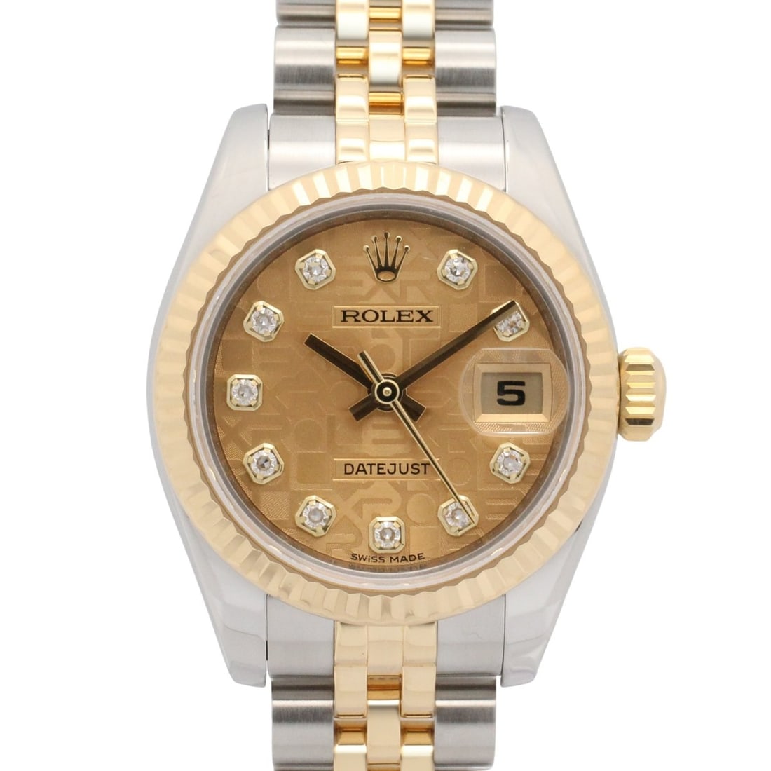 Rolex Datejust 10P Diamond G-serial Watch, 18K (Yellow Gold) Stainless Steel, Diamond, Ladies', Gold: --- Catalog ---Category: SizeWrist Size: 16cm / 6.29''Case Diameter: 26mm / 1.02''Category: DesignType: WristwatchGender: WomenColor (Dial): Champagne, GoldMaterial (Band): Stainless steel, Yellow gol