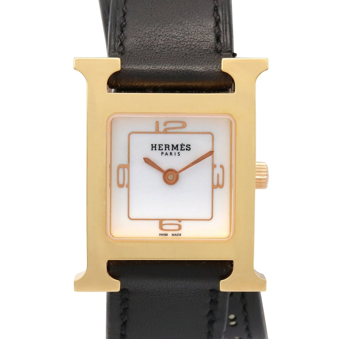 Hermes H-Watch Double Tour Wristwatch, Gold Plated (GP), Leather Strap, Women's, White (HH1.202) (1 of 17)