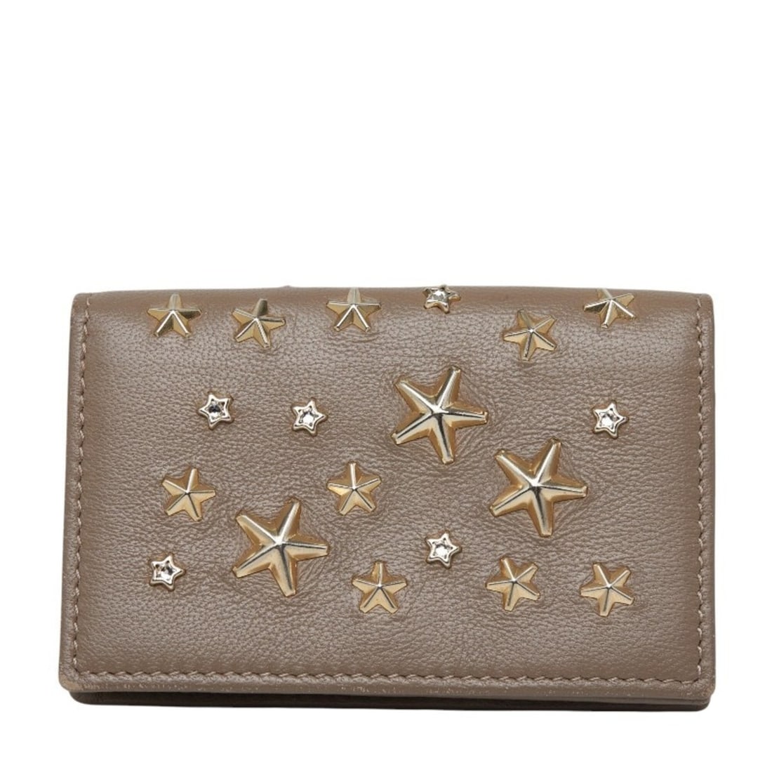Jimmy Choo Crystal Star Studded Business Card Holder/Card Case, Brown Beige Leather, Crystal,: --- Catalog ---Category: DesignType: Business card caseColor: Beige, BrownGender: WomenMaterial: Leather Category: GeneralBrand: Jimmy ChooCategory: Physical PropertiesSize (HxWxD): 7cm x 10.5cm x 1cm