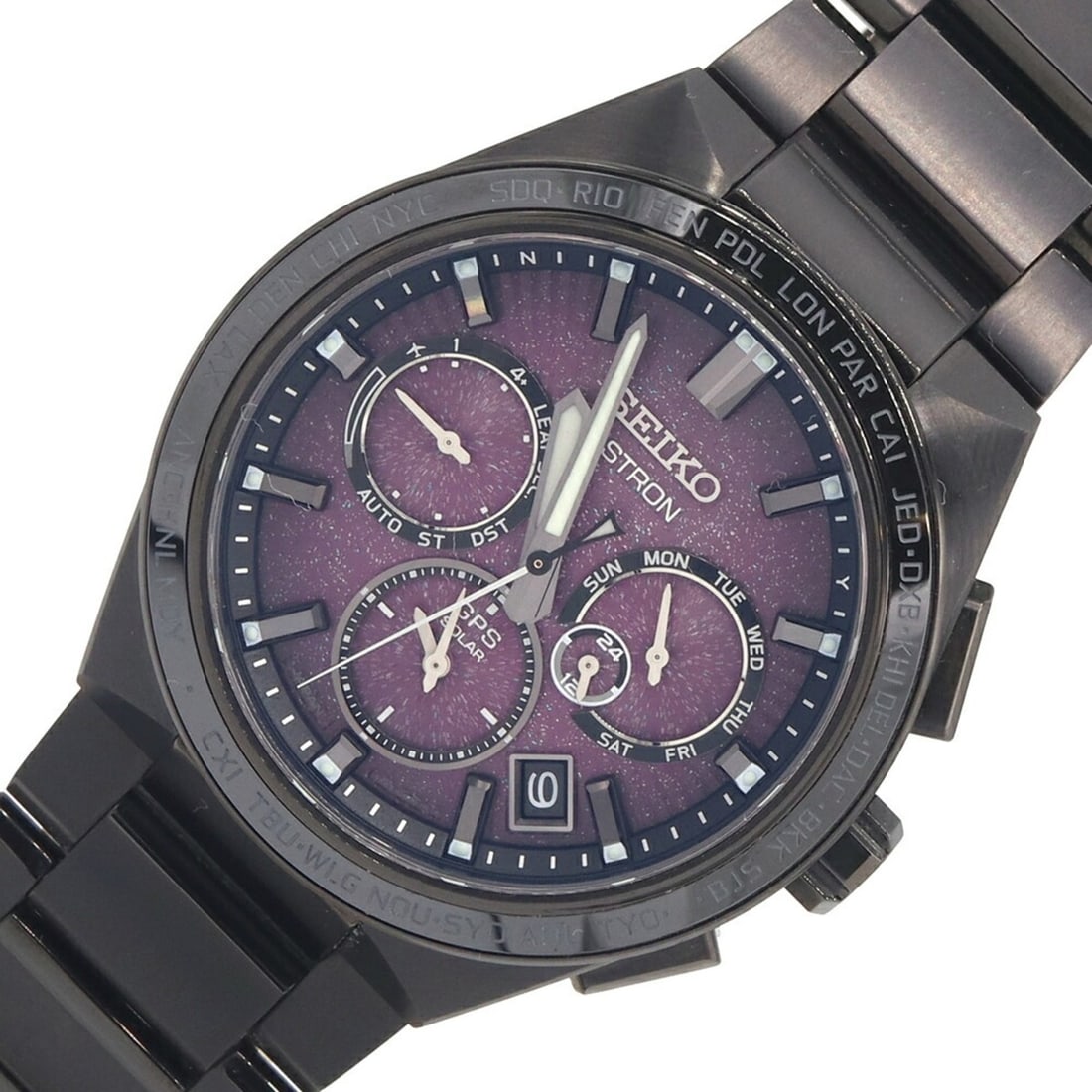 Seiko Men's Watch NEXTER Series 2022 Limited Edition Astron SBXC123 Purple Solar Radio-Controlled: --- Catalog ---Category: SizeWrist Size: 17cm / 6.69''Case Diameter: 43.1mm / 1.7''Category: DesignType: WristwatchGender: MenColor (Dial): PurpleMaterial (Band): TitaniumMaterial (Case): TitaniumCate