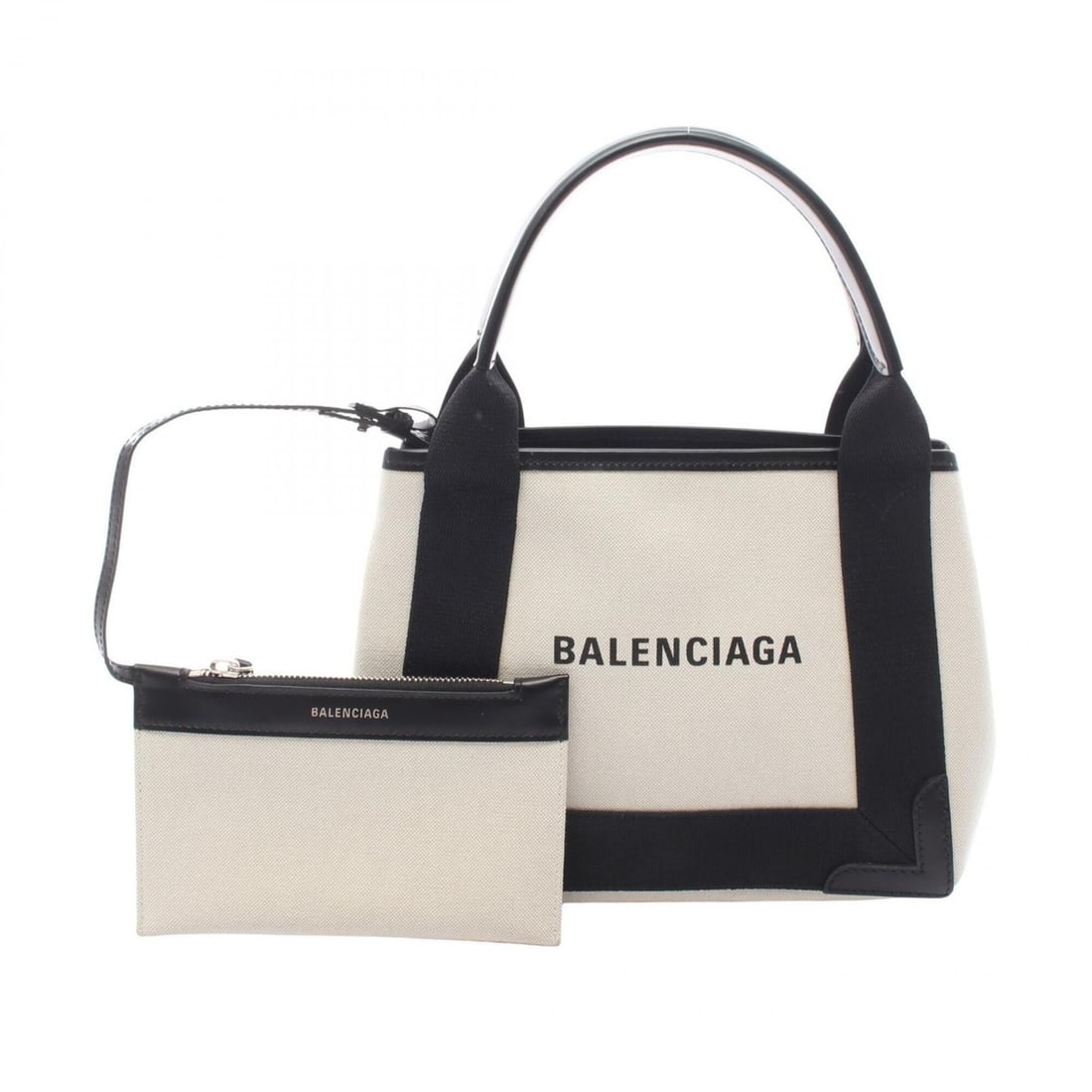Balenciaga Navy Cabas XS Handbag, Canvas and Leather, Women's, Ivory/Black, 390346: --- Catalog ---Category: SizeSize (HxWxD): 20cm x 25cm x 7cm / 7.87'' x 9.84'' x 2.75''Category: DesignType: Handbag, PouchColor: Black, IvoryGender: WomenMaterial: Canvas , Leather Category: GeneralM