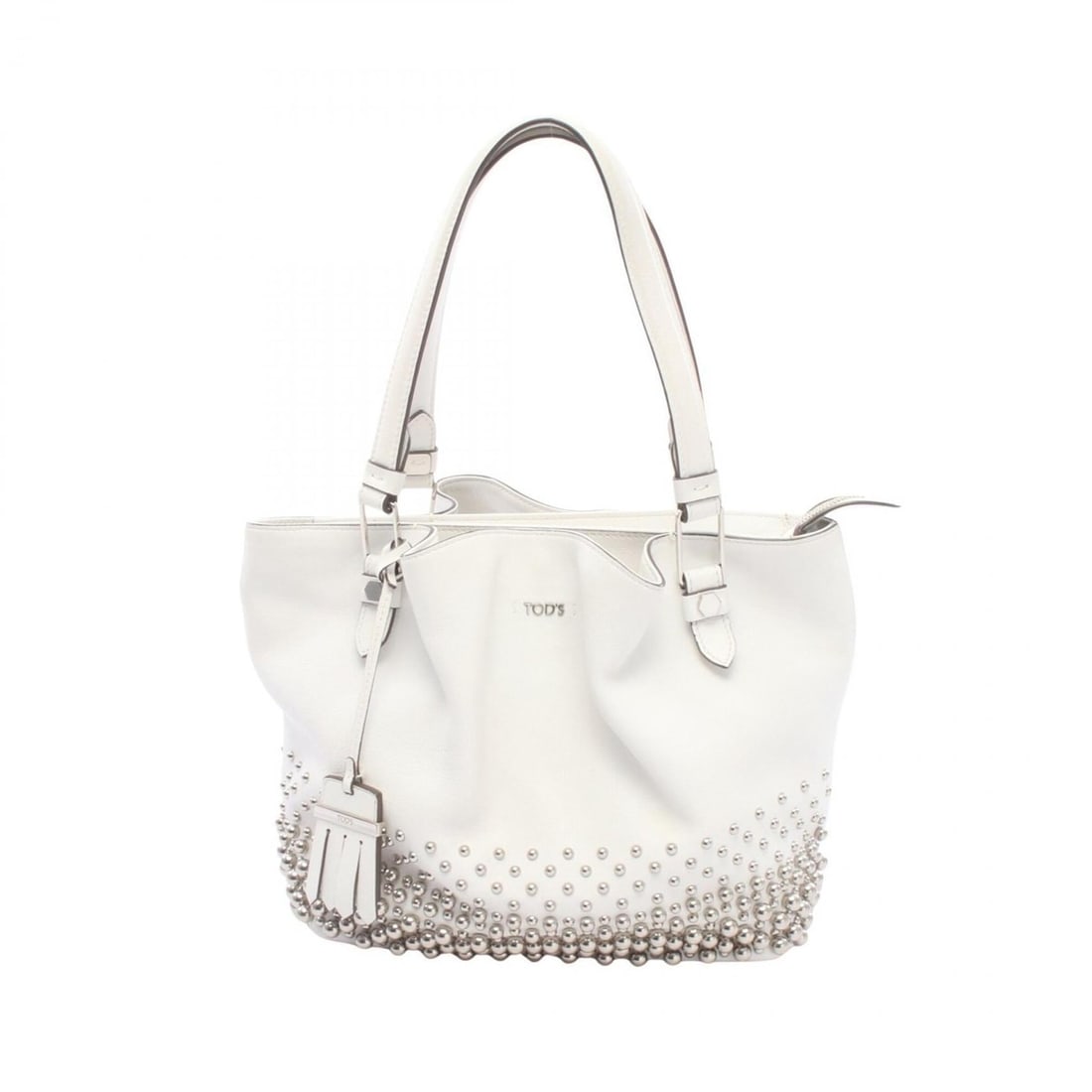 TOD'S Flower Bag, Studded Shoulder Bag/Handbag, Leather, Women's, White: --- Catalog ---Category: SizeSize (HxWxD): 25cm x 24.5cm x 13.5cm / 9.84'' x 9.64'' x 5.31''Category: DesignType: Handbag, Shoulder bagColor: WhiteGender: WomenMaterial: Leather Category: GeneralBrand