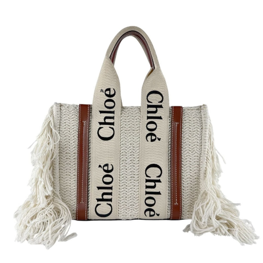 Chloé Chloe Woody Small Handbag/Shoulder Bag, Cotton Leather, Ivory Brown, Women's, z9694: --- Catalog ---Category: SizeSize (HxWxD): 20cm x 27cm x 7cm / 7.87'' x 10.62'' x 2.75''Category: DesignType: Handbag, Shoulder bagColor: Brown, IvoryGender: WomenMaterial: Cotton , Leather Category: 