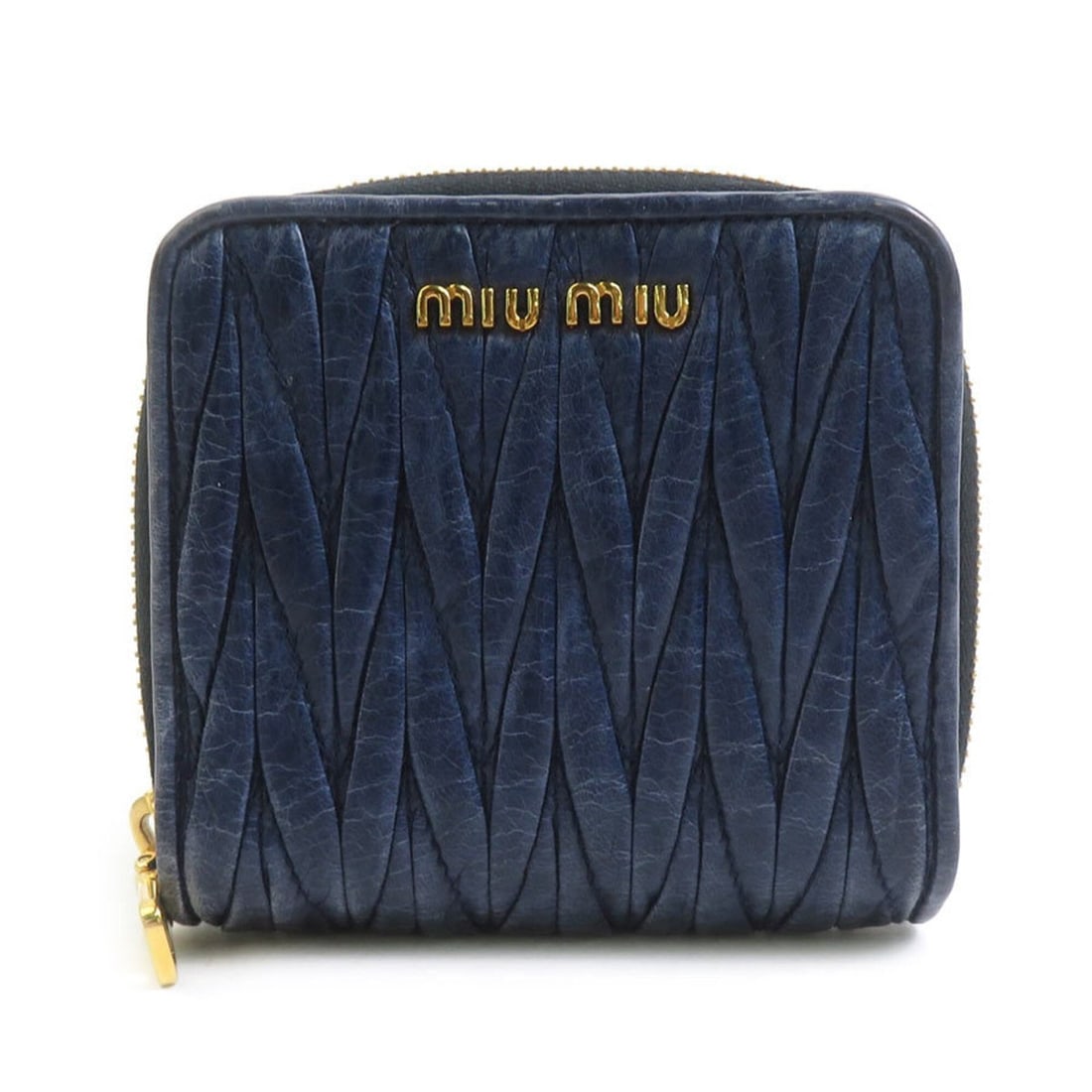 Miu Miu Miu Bi-fold Wallet, Leather, Navy, Women's, h32183a: --- Catalog ---Category: SizeSize (HxWxD): 10cm x 10.5cm x 3cm / 3.93'' x 4.13'' x 1.18''Category: DesignType: Wallet (bi-fold)Color: NavyGender: WomenMaterial: Leather Category: GeneralBrand: Miu Miu