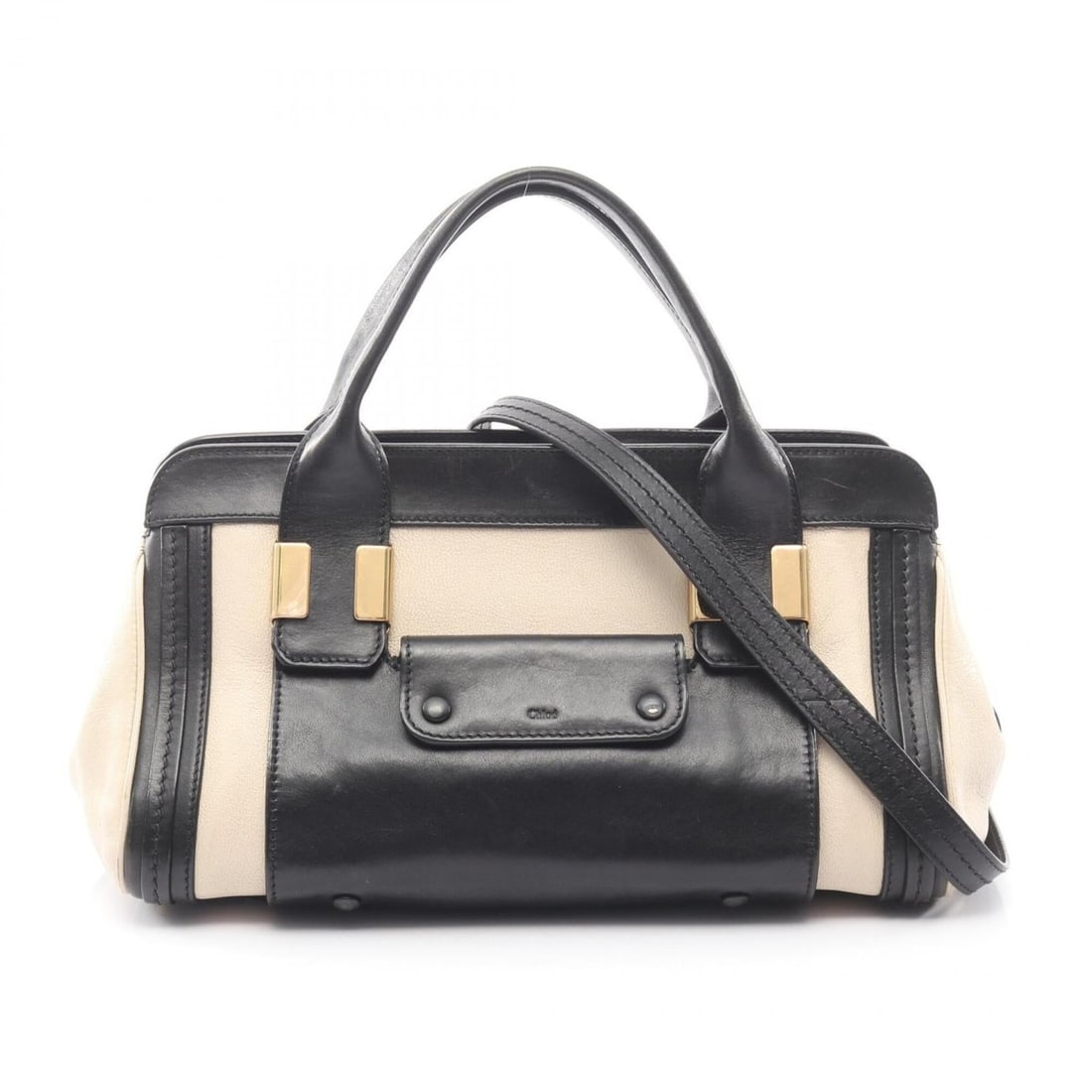Chloé Chloe Little Alice 2-Way Handbag, Leather, Women's, Beige/Black: --- Catalog ---Category: SizeSize (HxWxD): 17cm x 29cm x 17cm / 6.69'' x 11.41'' x 6.69''Category: DesignType: HandbagColor: Beige, BlackGender: WomenMaterial: Leather Category: GeneralBrand: Chloé--