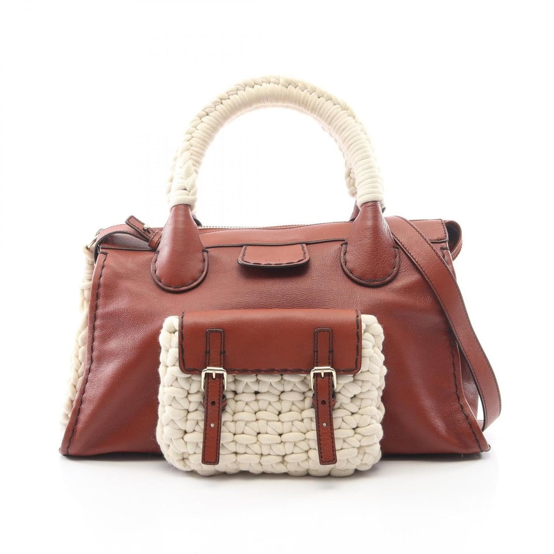 Chloé Chloe Edith 2-way handbag, leather and cotton, women's, brown white.: --- Catalog ---Category: SizeSize (HxWxD): 24cm x 41.5cm x 13cm / 9.44'' x 16.33'' x 5.11''Category: DesignType: HandbagColor: Brown, WhiteGender: WomenMaterial: Leather , Cotton Category: GeneralBran