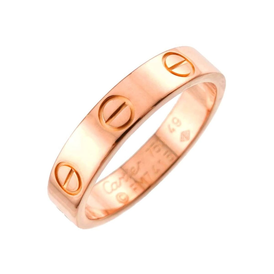 Cartier Mini Love Ring #49, 18K PG Pink Gold 750.: --- Catalog ---Category: SizeUS Size: 5Brand Size: 49Category: DesignType: Band ringGender: WomenMaterial: Pink gold (18K)Category: GeneralBrand: Cartier--- Item List ---Section: ConditionRanking: Ran