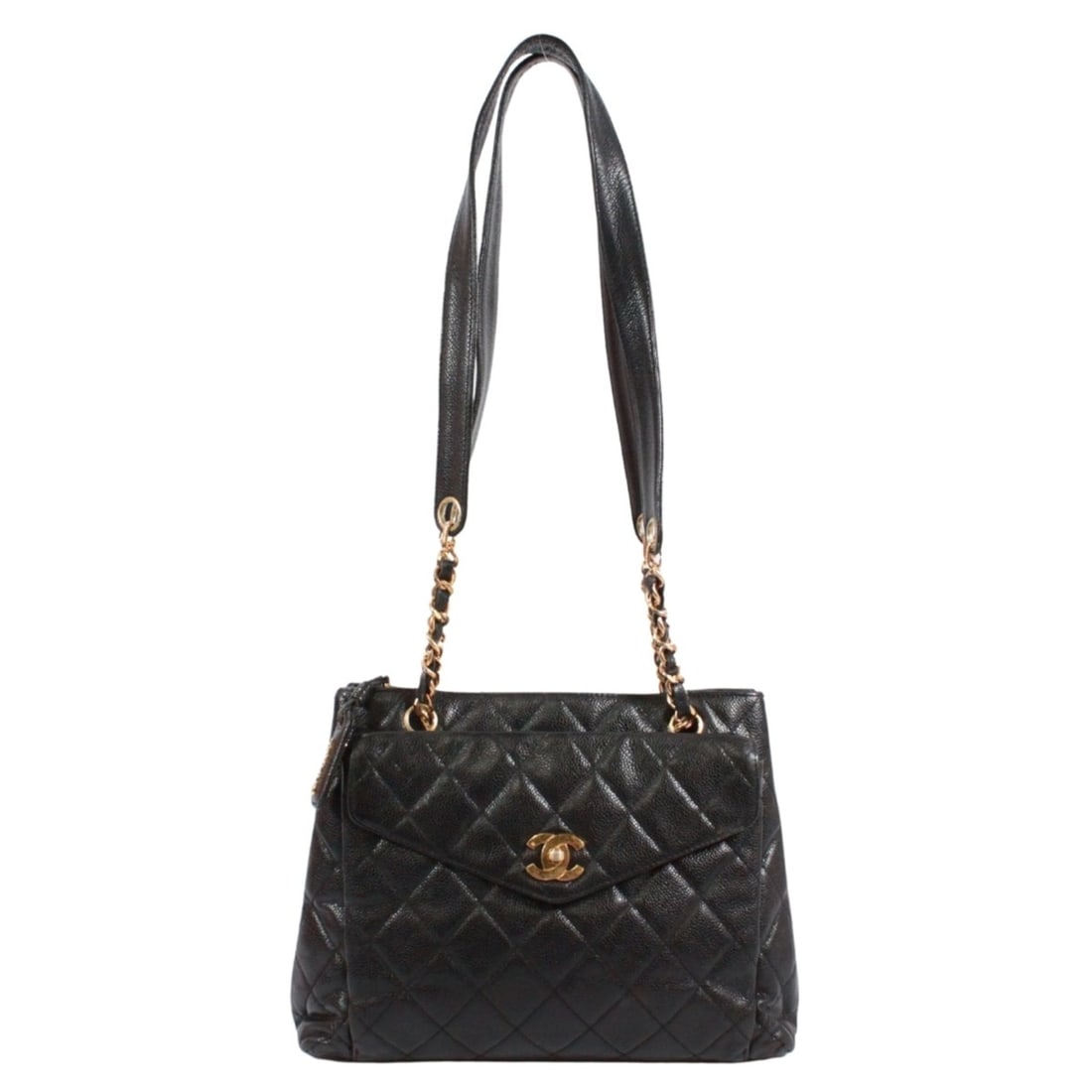 CHANEL Chain Tote Matelassé Coco Mark Bag Matte Caviar Skin Black Women's: --- Catalog ---Category: SizeSize (HxWxD): 24cm x 31cm x 8cm / 9.44'' x 12.2'' x 3.14''Category: DesignType: Tote bagColor: BlackGender: WomenMaterial: Grained Calfskin Category: GeneralBrand: ChanelC