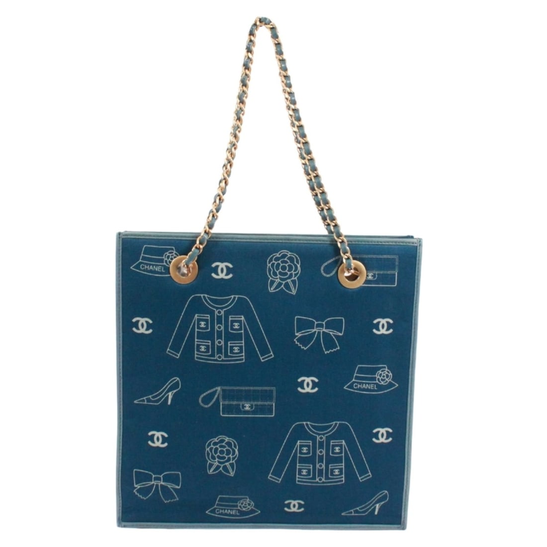 CHANEL Chain Shoulder Bag Icon Line Canvas Leather Blue Women's: --- Catalog ---Category: SizeSize (HxWxD): 24.5cm x 24cm x 5.00mm / 9.64'' x 9.44'' x 0.19''Category: DesignType: Shoulder bagColor: BlueGender: WomenMaterial: Canvas , Leather Category: GeneralBrand: