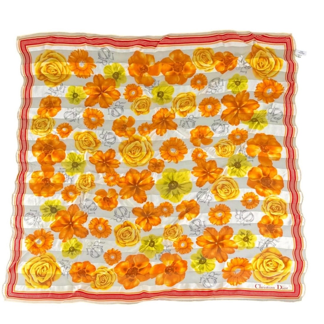 Christian Dior Silk Scarf/Muffler, Orange/Yellow, Women's: --- Catalog ---Category: SizeSize (LxW): 85cm x 85cm / 33.46'' x 33.46''Category: DesignType: ScarfColor: Orange, YellowGender: WomenMaterial: Silk Category: GeneralBrand: Christian DiorCountry of Ori