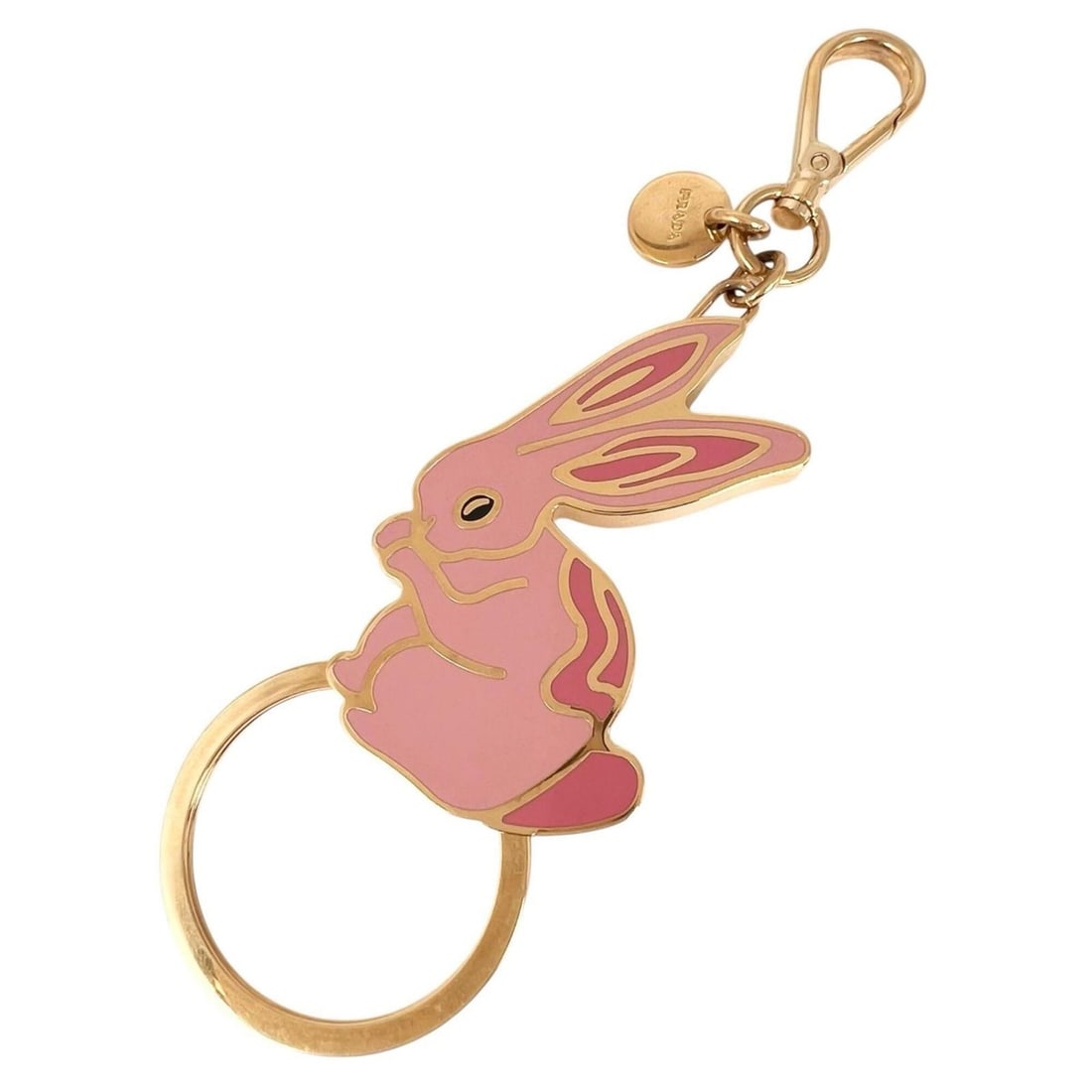 PRADA Rabbit Keyring with Gold Hardware, 1PS031, Metal, Pink Gold, Women's: --- Catalog ---Category: DesignType: KeyringColor: Gold, PinkGender: Women,MenMaterial: MetalCategory: GeneralMPN: 1PS031Brand: PradaCountry of Origin: Italy--- Item List ---Section: ConditionRanking:
