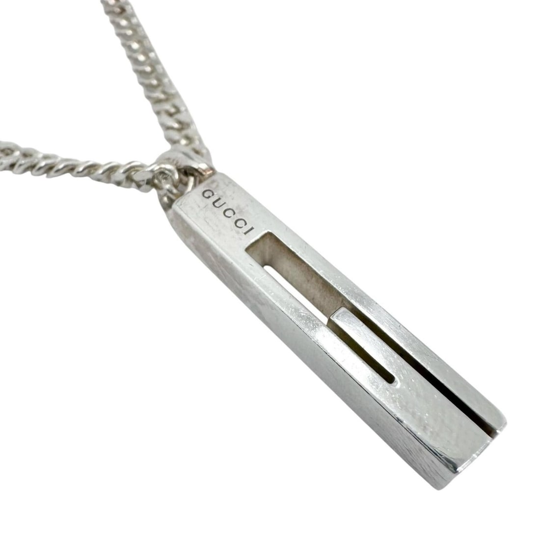 GUCCI Cutout G-Bar Necklace, SV925 Silver, Men's & Women's: --- Catalog ---Category: SizePendant Size: 25mm x 4mm / 0.98'' x 0.15''Neck Circumference: 50 cm / 19.68''Category: DesignColor: SilverGender: Men,WomenMaterial: Silver 925Necklace Type: NecklaceCateg