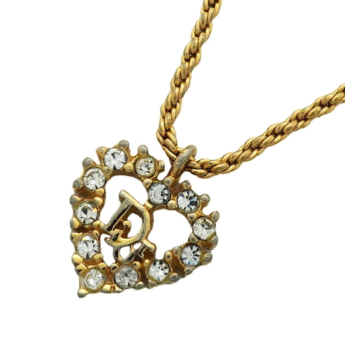 Christian Dior Necklace, Heart Motif, GP Plated, Rhinestone, Gold, Women's: --- Catalog ---Category: SizePendant Size: 15.3mm x 13mm / 0.6'' x 0.51''Neck Circumference: 39 cm - 44 cm / 15.35'' - 17.32''Category: DesignColor: GoldGender: WomenMaterial: Gold plating, Rhinestone