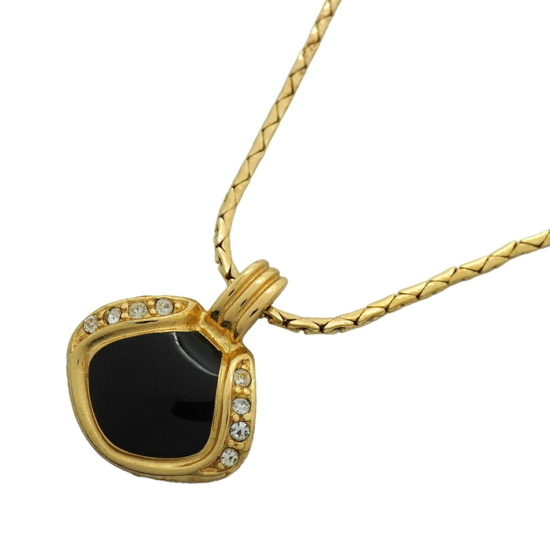 Christian Dior Necklace, GP Plated, Rhinestone, Gold, Black, Women's: --- Catalog ---Category: SizePendant Size: 21.1mm x 17.7mm / 0.83'' x 0.69''Neck Circumference: 38.5 cm - 43.5 cm / 15.15'' - 17.12''Category: DesignColor: Black, GoldGender: WomenMaterial: Gold plati