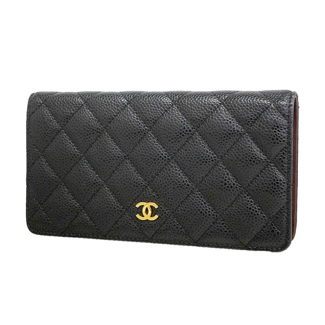 Chanel Matelassé Long Wallet, Caviar Leather, Black, Women's, P3484216 (1 of 13)