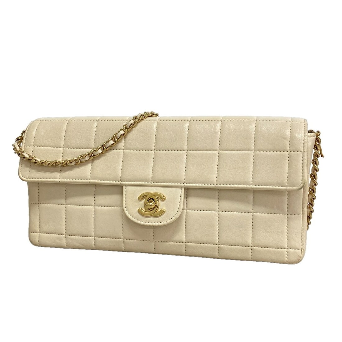 Chanel Chocolate Bar Chain Shoulder Bag, Lambskin, White, Women's, P3482526 (1 of 16)
