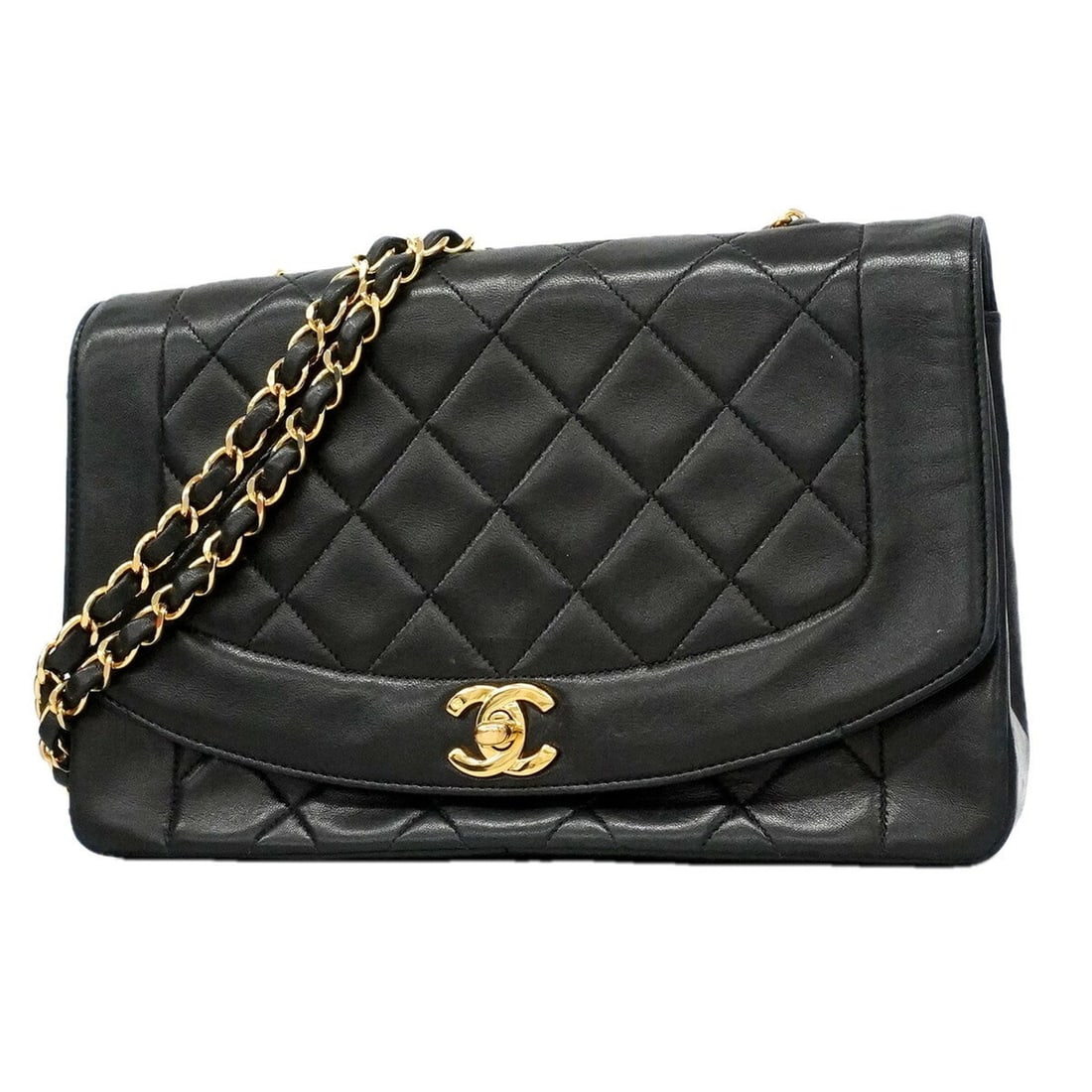 Chanel Diana Chain Shoulder Bag, Lambskin, Black, Women's, P3478406 (1 of 14)
