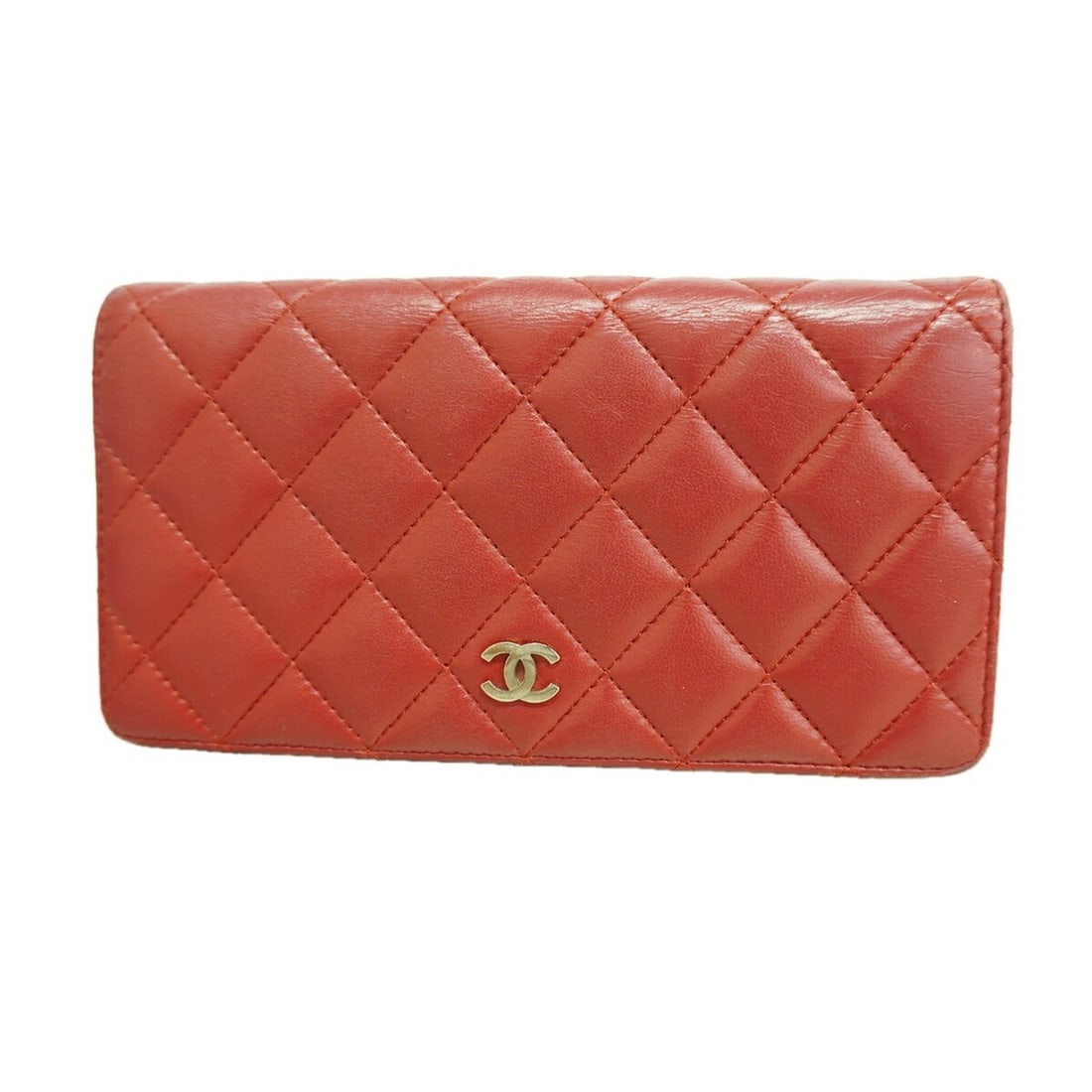 Chanel Matelassé Lambskin Long Wallet, Red, Women's, P3454215 (1 of 11)