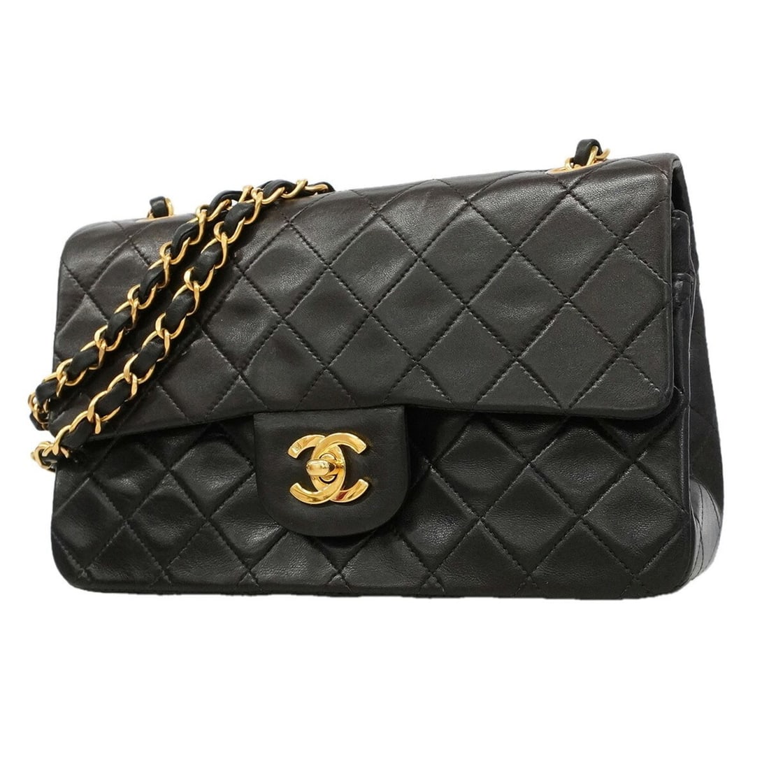 Chanel Matelassé Shoulder Bag, Double Flap, Chain, Lambskin, Black, Women's, OP023209 (1 of 14)