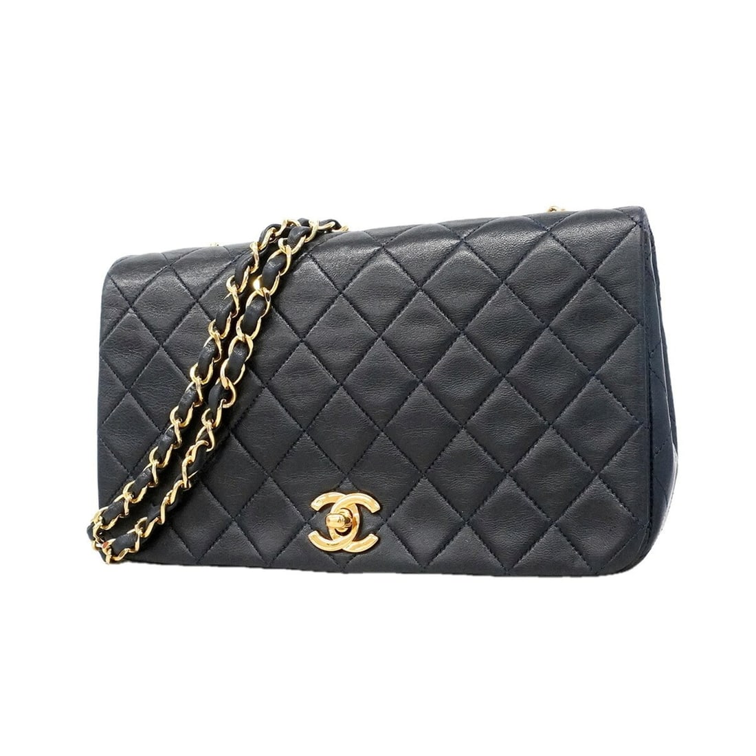 Chanel Matelassé Chain Shoulder Bag, Lambskin, Navy, Women's, OP023155 (1 of 11)