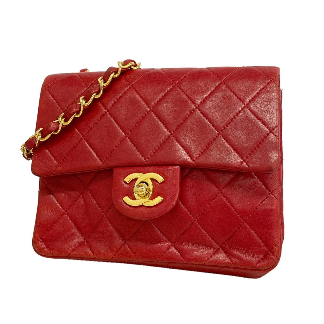Chanel Mini Matelassé Chain Shoulder Bag, Lambskin, Red, Women's, OP022170: --- Catalog ---Category: SizeSize (HxWxD): 14.5cm x 17.5cm x 6cm / 5.7'' x 6.88'' x 2.36''Category: DesignType: Shoulder bagColor: Red colorGender: WomenMaterial: Leather Hardware Color: GoldLeather/F