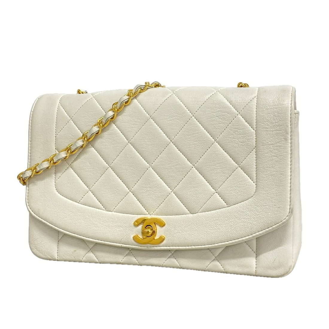 Chanel Diana Chain Shoulder Bag, Lambskin, White, Women's, P3532069 (1 of 11)