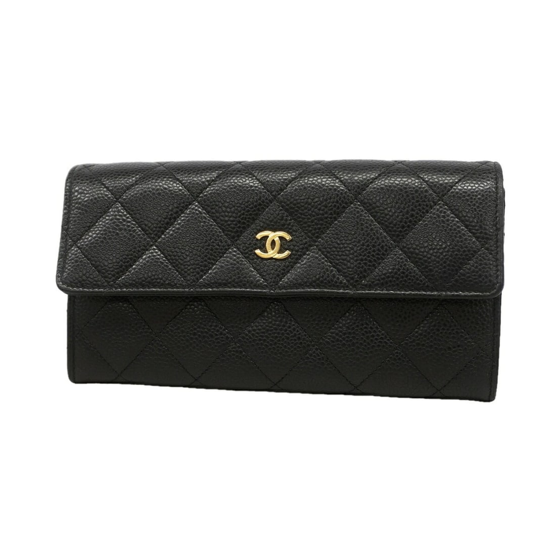 Chanel Matelassé Long Wallet, Caviar Leather, Black/Champagne, Women's, P3498510 (1 of 9)