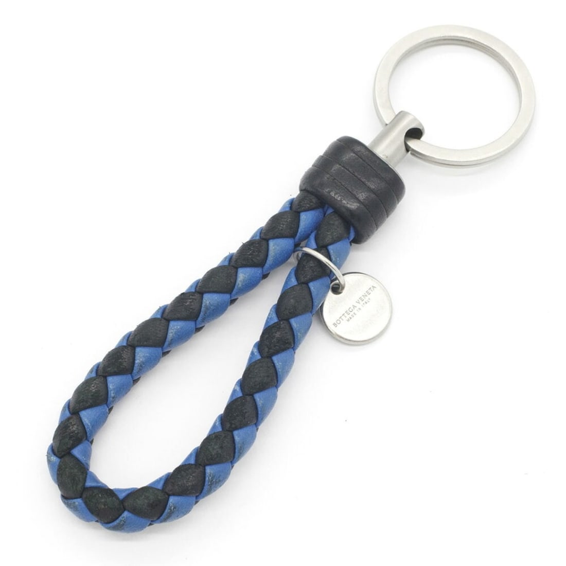 Bottega Veneta Intrecciato Keyring 113539 Black Blue Leather Keychain Accessory Bag Charm Key Holder: --- Catalog ---Category: SizeWeight: 23.8g / 0.83oz.Size (HxWxD): 13cm x 3.3cm / 5.11'' x 1.29''Category: DesignType: KeyringColor: Black, BlueGender: Men,WomenMaterial: Leather, MetalCategory: Genera