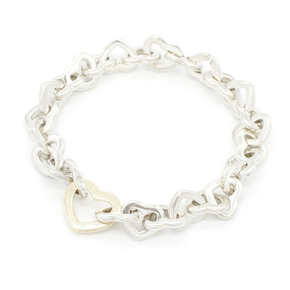 Tiffany & Co. Heart Link Bracelet, Sterling Silver 925 750 Yellow Gold Combination, Women's. (1 of 13)