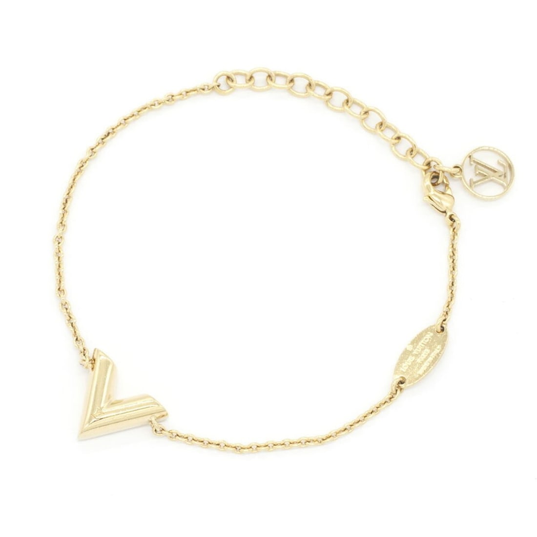 Louis Vuitton Essential V Bracelet M61084 Gold Metal LV Women's LOUIS VUITTON: --- Catalog ---Category: SizeLength: 16cm - 20cm / 6.29'' - 7.87''Weight: 6.2g / 0.21oz.Category: DesignType: Charm braceletColor: GoldGender: WomenMaterial: MetalCategory: GeneralBrand: Louis Vuitton