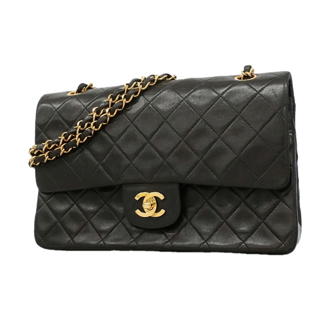 Chanel Matelassé Shoulder Bag, Double Flap, Chain, Lambskin, Black, Women's: --- Catalog ---Category: SizeSize (HxWxD): 16cm x 25cm x 7cm / 6.29'' x 9.84'' x 2.75''Category: DesignType: Shoulder bagColor: BlackGender: WomenMaterial: Leather Hardware Color: GoldLeather/Fur Type