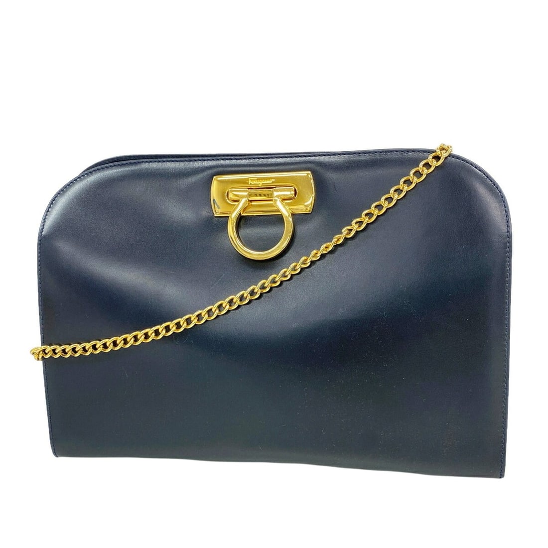Salvatore Ferragamo Gancini Leather Shoulder Bag, Navy, Women's: --- Catalog ---Category: SizeSize (HxWxD): 20cm x 27.5cm x 5.5cm / 7.87'' x 10.82'' x 2.16''Category: DesignType: Shoulder bagColor: NavyGender: WomenMaterial: Leather Hardware Color: GoldCategory: Ge
