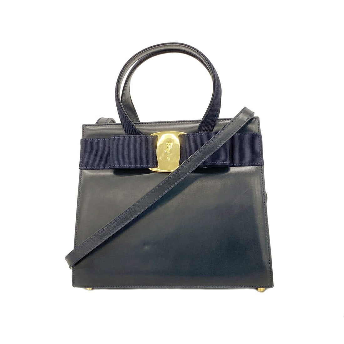 Salvatore Ferragamo Vara Leather Handbag, Navy, 2-way bag for women: --- Catalog ---Category: SizeSize (HxWxD): 20.5cm x 24.5cm x 10cm / 8.07'' x 9.64'' x 3.93''Category: DesignType: HandbagColor: NavyGender: WomenMaterial: Leather Hardware Color: GoldCategory: General