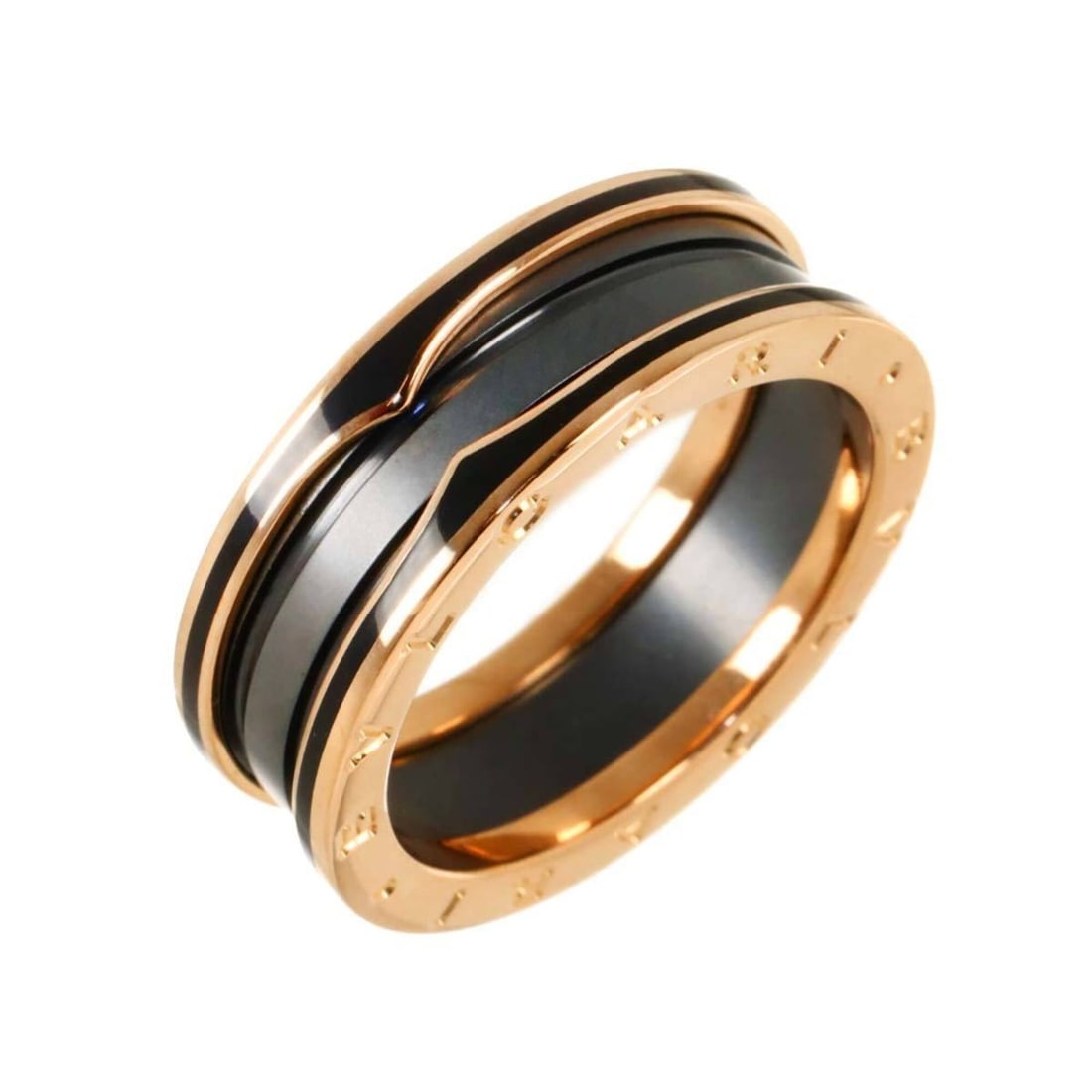 Bulgari BVLGARI B-zero1 2-band ring #65 18K PG Black Ceramic Pink Gold 750 Ring: --- Catalog ---Category: SizeJP Size: 25US Size: 12Category: DesignType: Band ringColor: Black, PinkGender: Women,MenMaterial: Ceramic, Pink gold (18K)Category: GeneralLine: B.zero1Brand: Bvlgari--- I