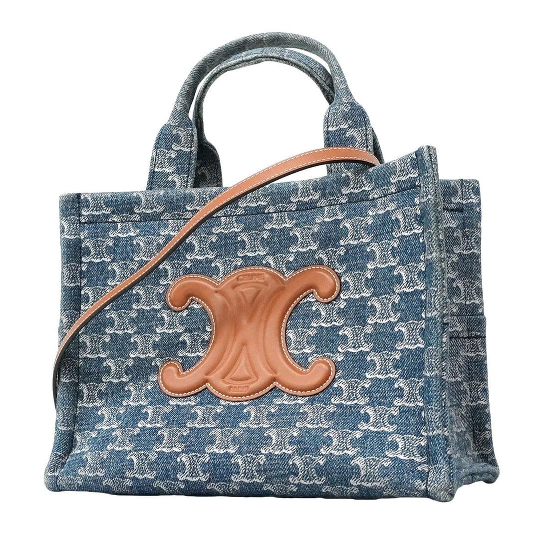Celine Triomphe Tote Bag, Denim Blue, 2-way bag for women: --- Catalog ---Category: SizeSize (HxWxD): 19cm x 26cm x 13cm / 7.48'' x 10.23'' x 5.11''Category: DesignType: Tote bagColor: BlueGender: WomenMaterial: Denim Hardware Color: SilverCategory: GeneralBr