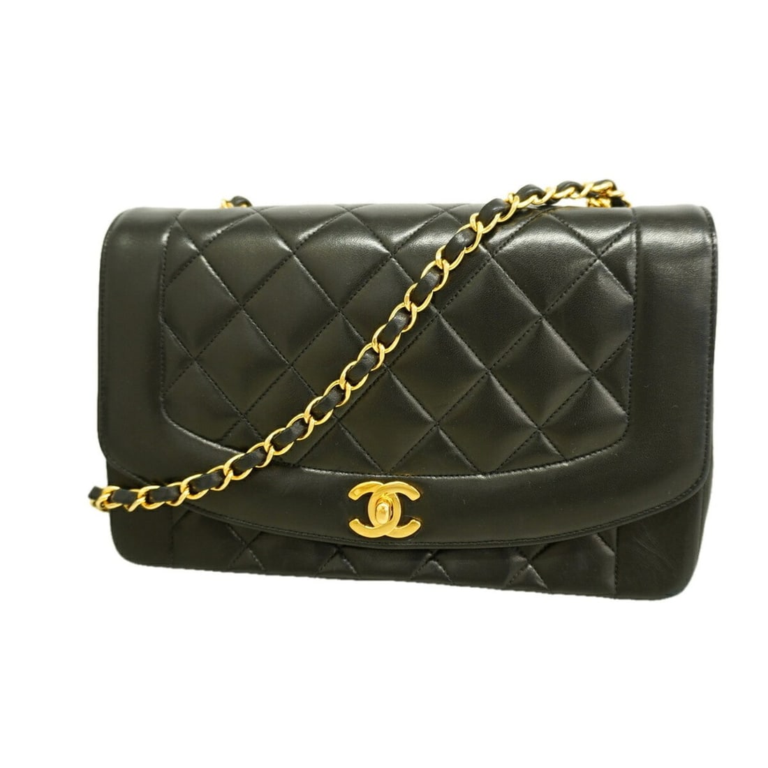 Chanel Diana Chain Shoulder Bag, Lambskin, Black, Women's: --- Catalog ---Category: SizeSize (HxWxD): 17cm x 25cm x 7.5cm / 6.69'' x 9.84'' x 2.95''Category: DesignType: Shoulder bagColor: BlackGender: WomenMaterial: Leather Hardware Color: GoldLeather/Fur Ty