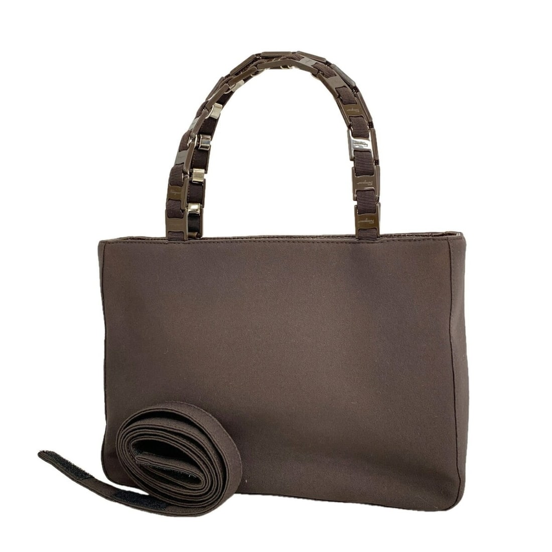Salvatore Ferragamo Vara handbag, nylon canvas, brown, 2-way bag for women.: --- Catalog ---Category: SizeSize (HxWxD): 19cm x 25.5cm x 7cm / 7.48'' x 10.03'' x 2.75''Category: DesignType: HandbagColor: BrownGender: WomenMaterial: Nylon canvas Hardware Color: SilverCategory: G