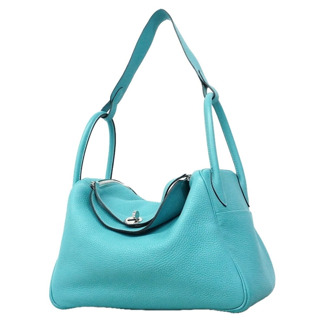 Hermes Lindy 30 Handbag, Taurillon Clemence Leather, Blue Saint-Cyr, T Stamp, 2-way Bag for Women (1 of 12)